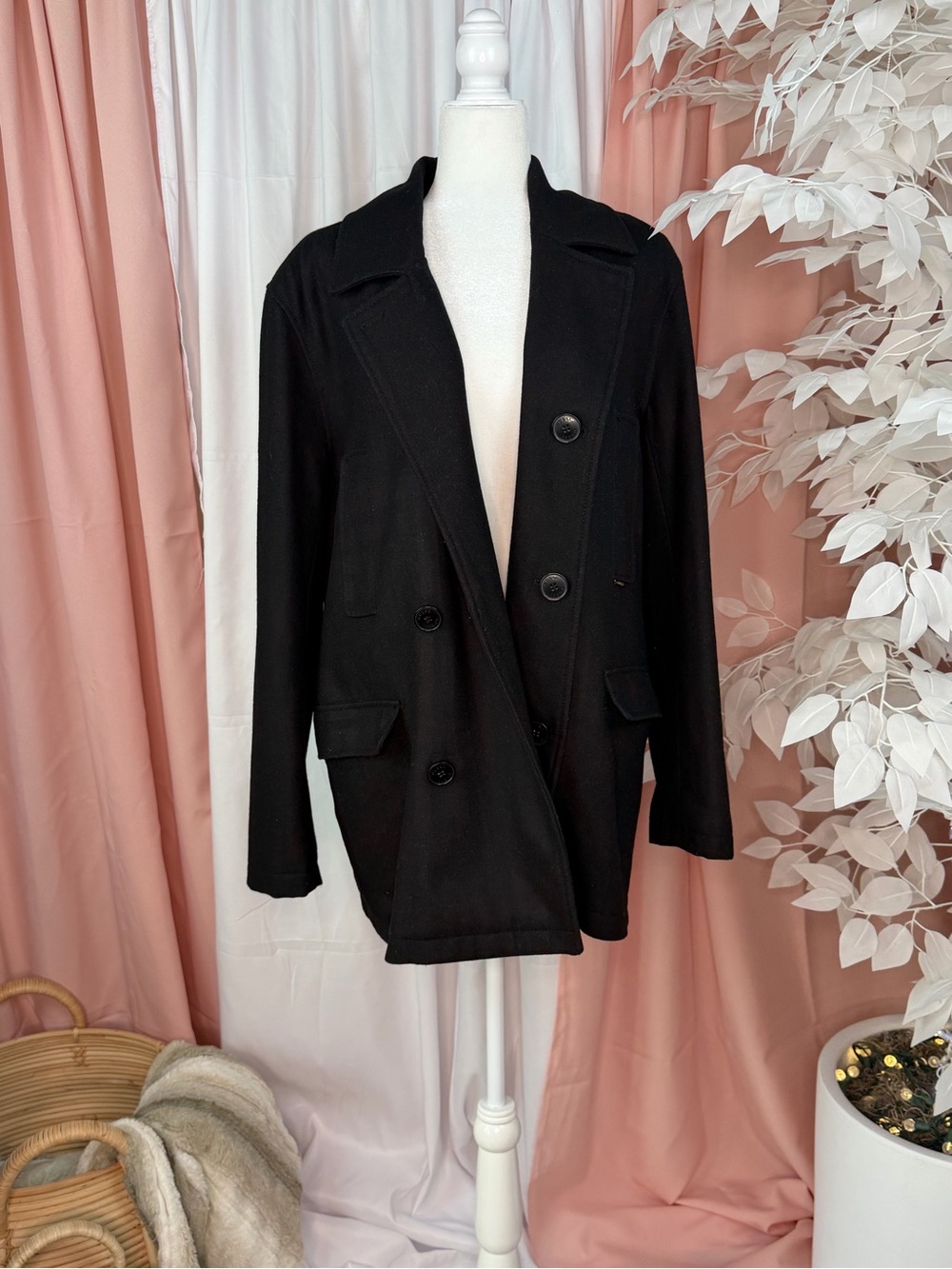 Guess Black Double-Breasted Unisex Blazer Jacket